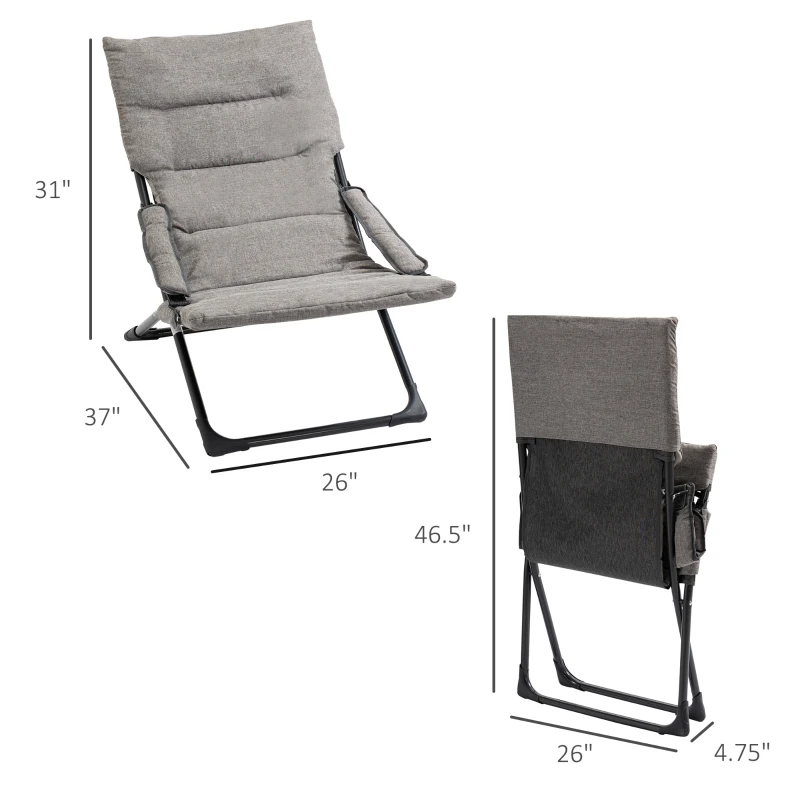 Outsunny Folding Lounge Chair, Mesh Fabric Lounger with Thick Padded Cushion and Armrest, Camping Beach Chair for Poolside, Deck, Backyard, Grey