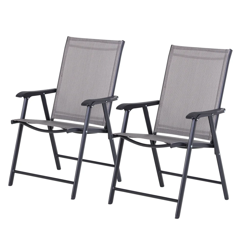 Outsunny 2-Piece Folding Dining Chair Set for Relaxing on Patio, Balcony, or Garden, Comfortable Outdoor Furniture with Armrests, Grey
