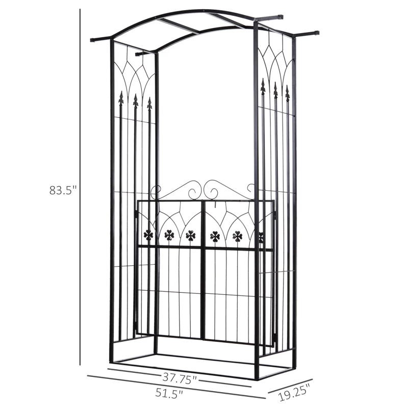 Outsunny 7' Metal Garden Arbor Arch with Lucky Leaf Clover Doors for Ceremony, Weddings, Party, Backyard and Lawn