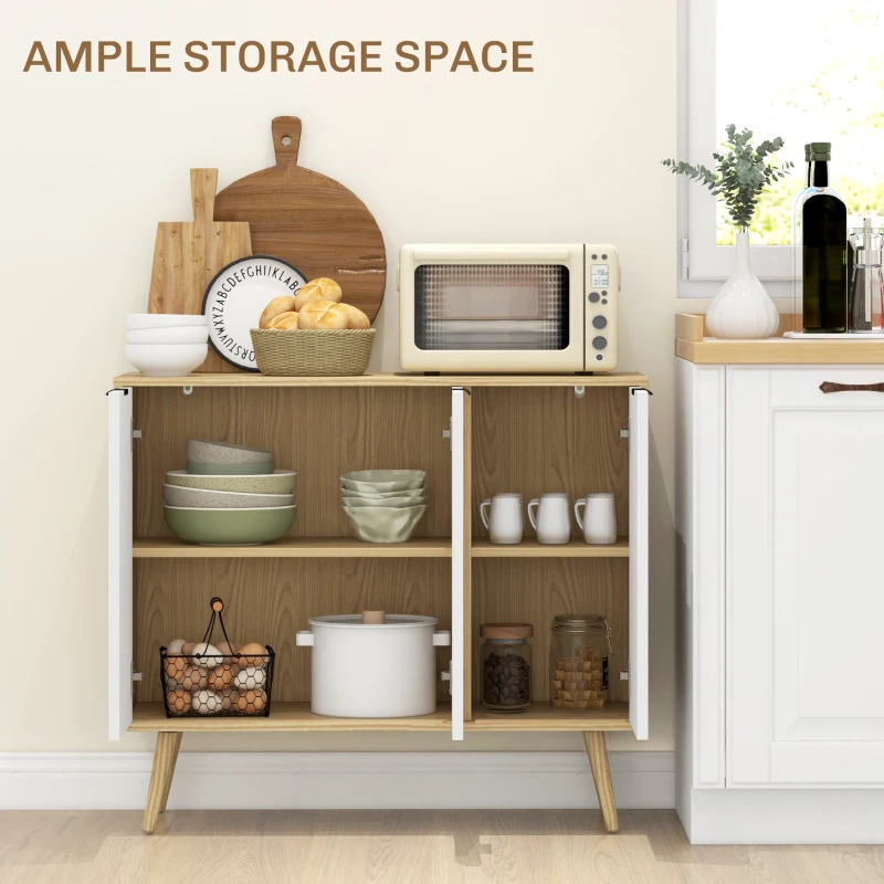 HOMCOM Modern Sideboard and Buffet, Dining Room Cabinet with Adjustable Shelves for Kitchen, Living Room, Natural
