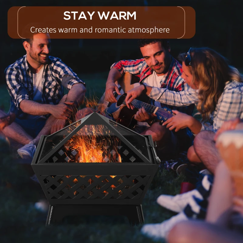 Outsunny 26 Inch Outdoor Fire Pits, Bonfire Wood Burning Firepit Bowl, Camping Fire Pit with Spark Screen Cover, Poker for Patio, or Backyard, Black