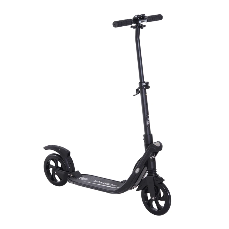 Soozier Foldable Kick Scooter with Adjustable Handlebar, Rear Brake, Dual Shock-Absorbing and Large Solid PU Tires Aluminum Frame for 14 Years Old and Up Teens Adult, Black