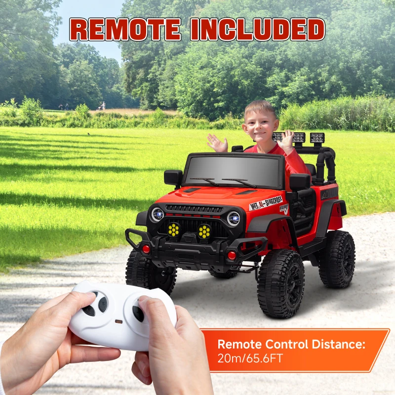 Qaba 12V Battery Powered Ride on Car, Ride on Truck w/ Remote, 4 Suspension Wheels, Music Horn Lights, Red