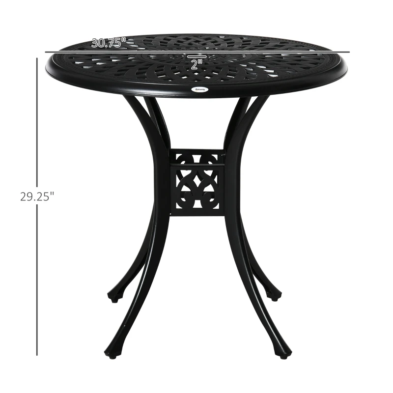 Outsunny 30-inch Round Patio Dining Table with Umbrella Hole Antique Cast Aluminium Outdoor Bistro Table, Black
