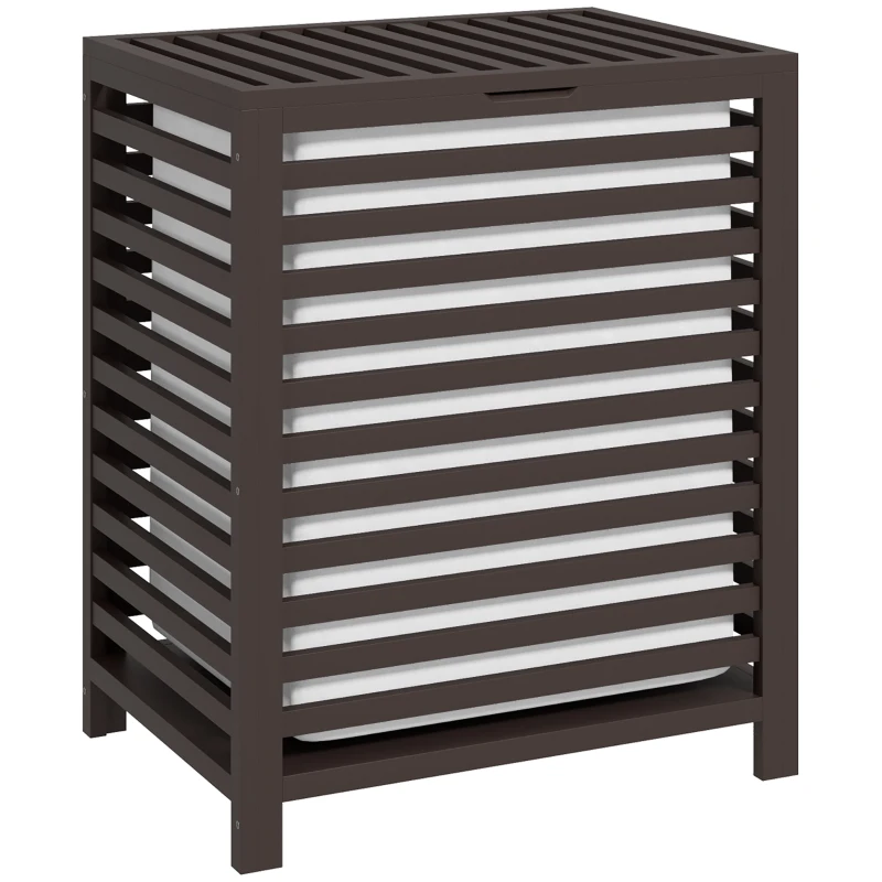 HOMCOM 55 L Bamboo Laundry Basket with Lid, Cloth Hamper with Removable Liner Bag, 19.75 x 14.25 x 23.5 Inches, Coffee