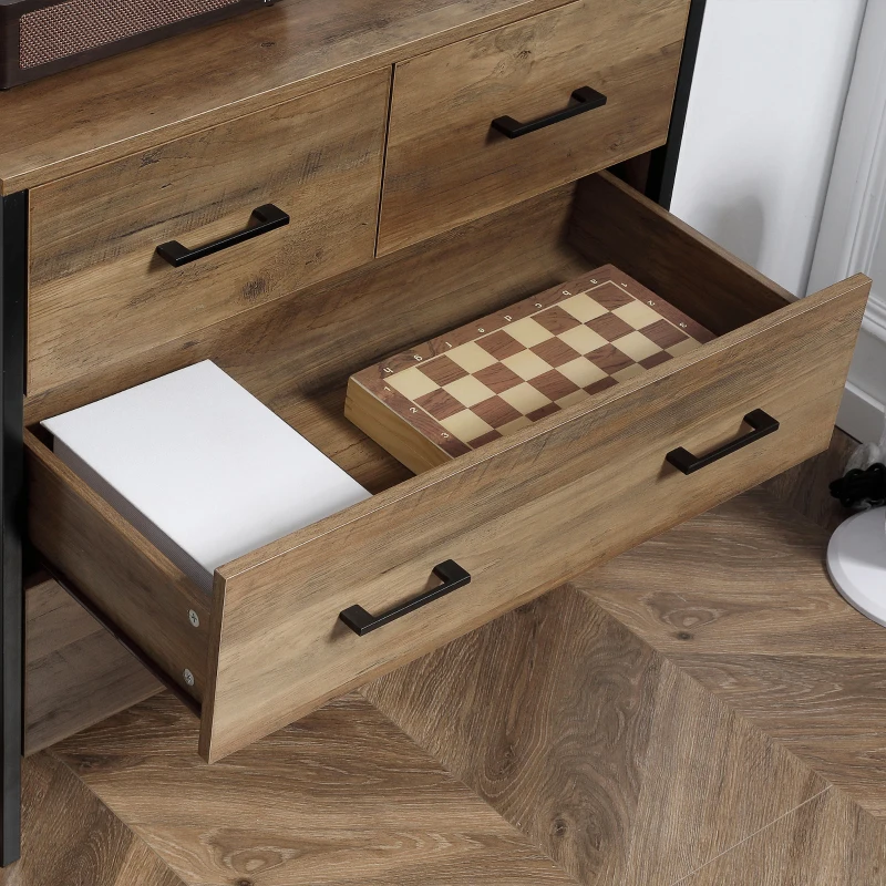 HOMCOM Dresser for Bedroom with 4 Drawers, Chest of Drawers with Metal Frame and Handles for Living Room, Hallway, Brown