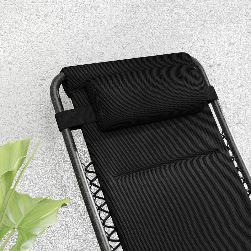 Outsunny Zero Gravity Lounge Chair Set, 2 Pieces Reclining Folding Outdoor Lounge Chairs with Headrest Side Tray, Black