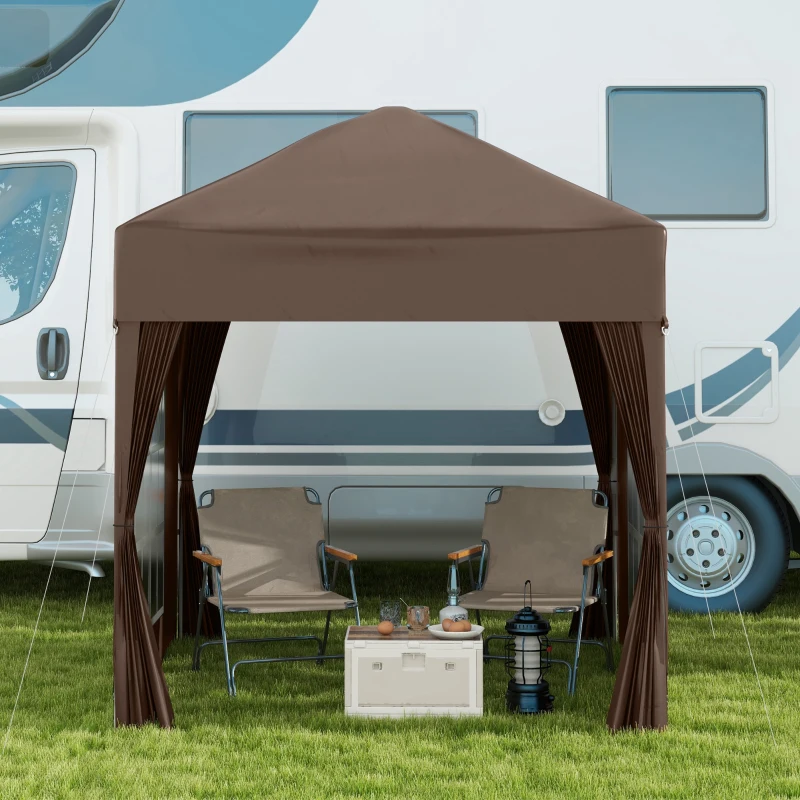 Outsunny 6.6'x6.6' Pop Up Canopy Tent with Sidewalls, Instant Sun Shelter Camping Gazebo with Carry Bag, Brown