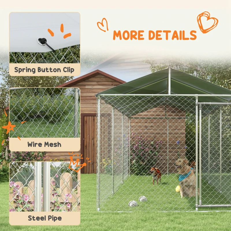 PawHut 19.7' x 7.5' x 7.5' Large Outdoor Dog Kennel Tall Dog Run with Waterproof , UV Resistant Cover, for Large Dogs, Silver