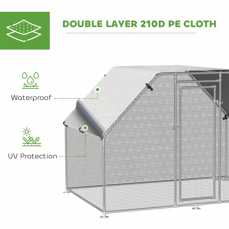 PawHut 9.2' x 6.3' Metal Chicken Coop, Galvanized Walk-in Hen House, Poultry Cage Outdoor Backyard with Waterproof UV-Protection Cover for Rabbits, Ducks