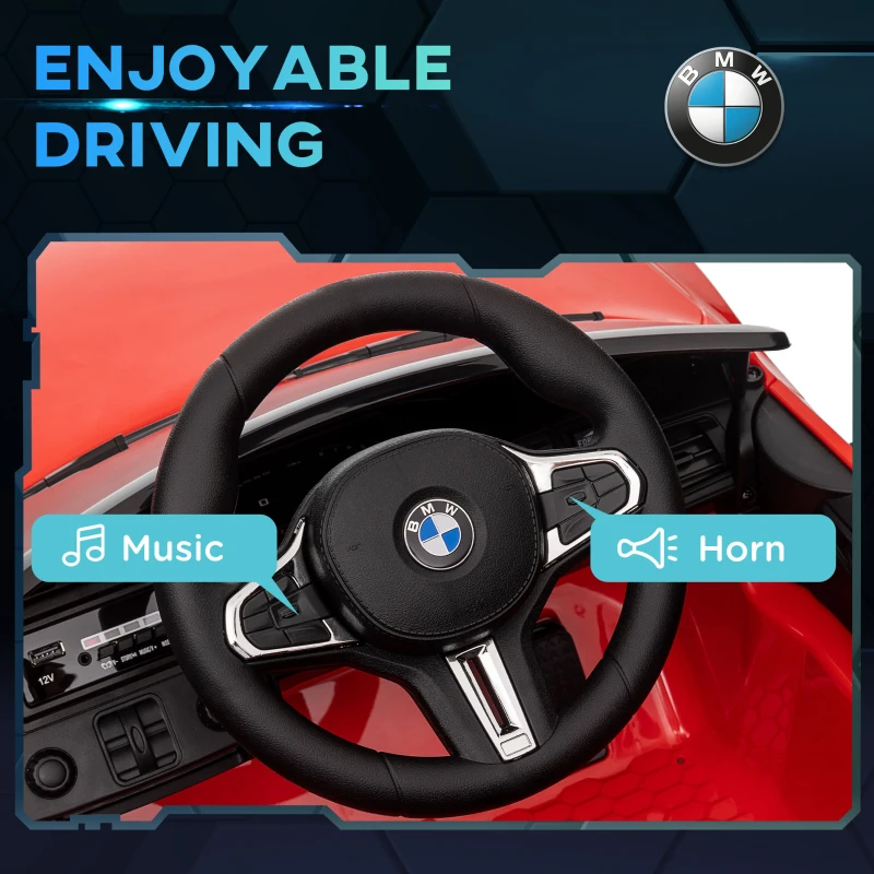 Qaba BMW M4 Licensed 12V Ride on Car, Kids Car w/ Remote Control, Suspension, Handle Attachment, LED Lights, Music, Red
