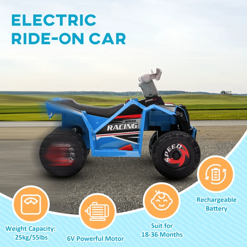 Aosom 6V Electric Toy Car with Forward Backward & Wear-Resistant Wheels for Ages 18-36 Months, Blue