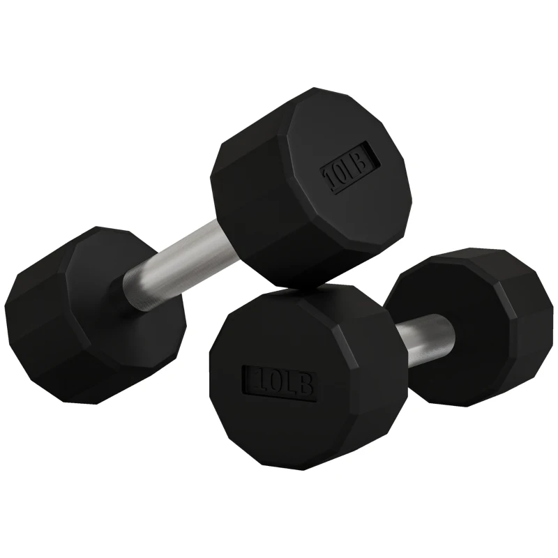 Soozier 2 x 10lbs Dumbbells Set with Non-Slip Grip, Rubber Covered Weights for Men Women Home Gym Workout