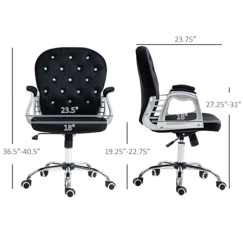 Vinsetto Button Tufted Desk Chair, Home Office Chair with Padded Armrests, Adjustable Height and Swivel Wheels, Black