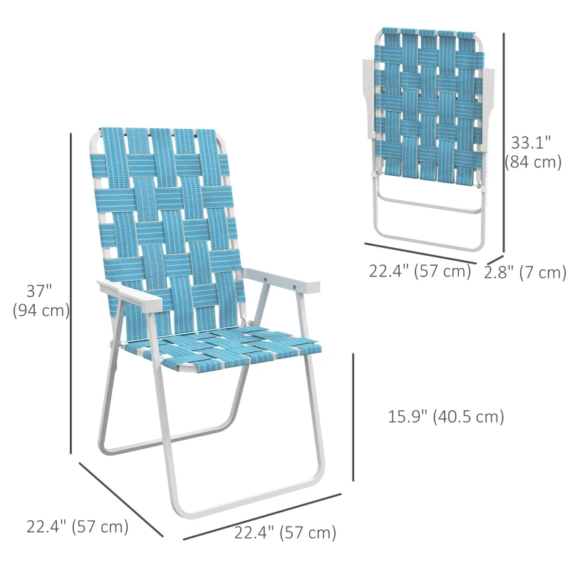 Outsunny Set of 2 Folding Patio Chairs, Classic Portable Chair Set, Outside Chairs with Armrests for Camping, Garden, Pool, Beach, Backyard, Blue