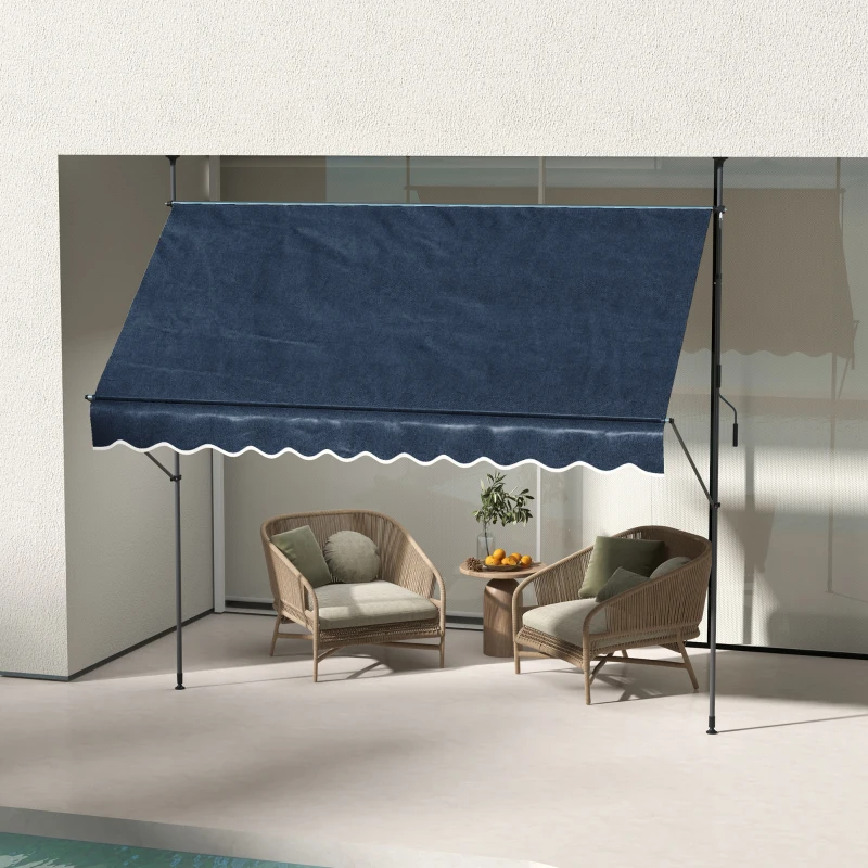 Outsunny 10' x 4' Manual Retractable Awning, Non-Screw Freestanding Patio Awning, UV Resistant, for Window or Door, Blue