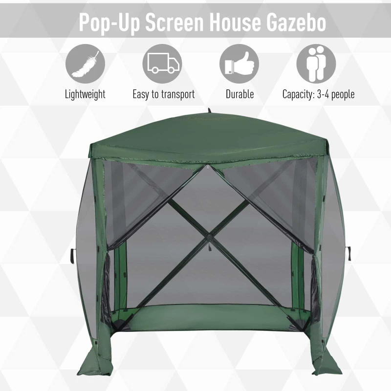 Outsunny Pop-Up Tent, Foldable Screen Tent with Carry Bag, Zippered Door and Ground Stakes, Fits 3-4 People, Green