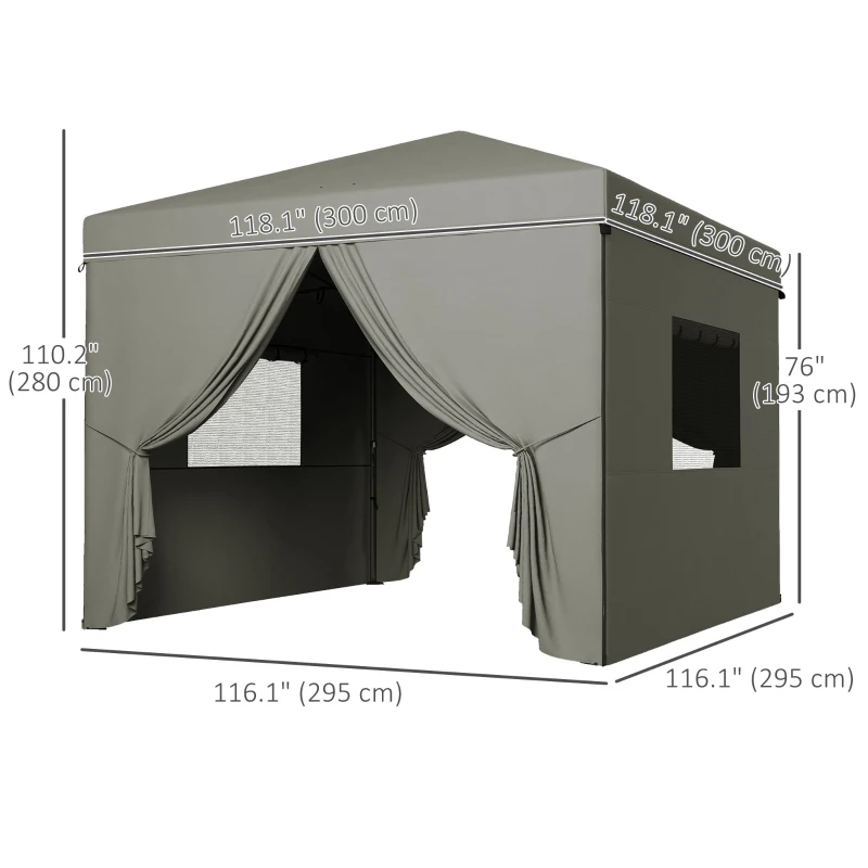 Outsunny 10' x 10' Pop Up Canopy Tent, Instant Sun Shelter, with Wheeled Bag and Mesh Windows, Height Adjustable, Light Grey
