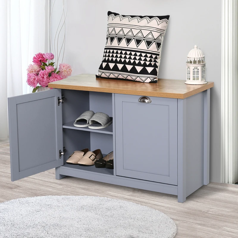 HOMCOM Shoe Cabinet with Double Doors, Shoe Storage Cabinet with 4 Compartments for Hallway, Entryway, Grey