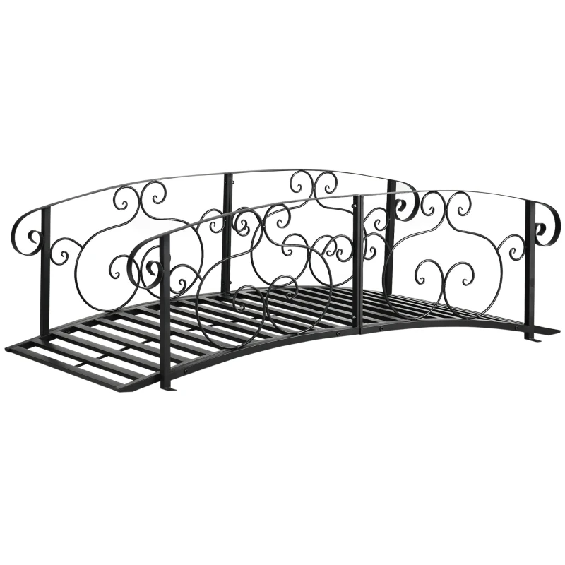 Outsunny 6FT Steel Garden Bridge with Safety Siderails, Decorative Arc Landscaping Bridge for Backyard Creek Stream Pond, Black