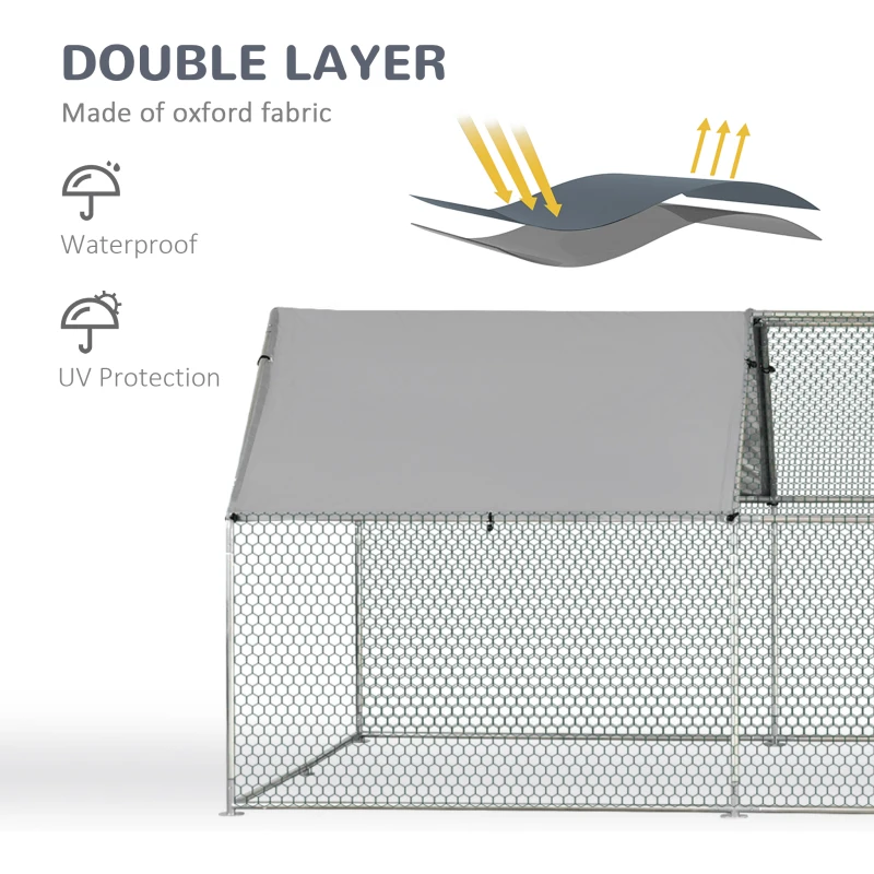 PawHut 18.7' Chicken Coop Galvanized Hen House Poultry Cage Outdoor Enclosure w/ UV-Protection Water-Resist Cover