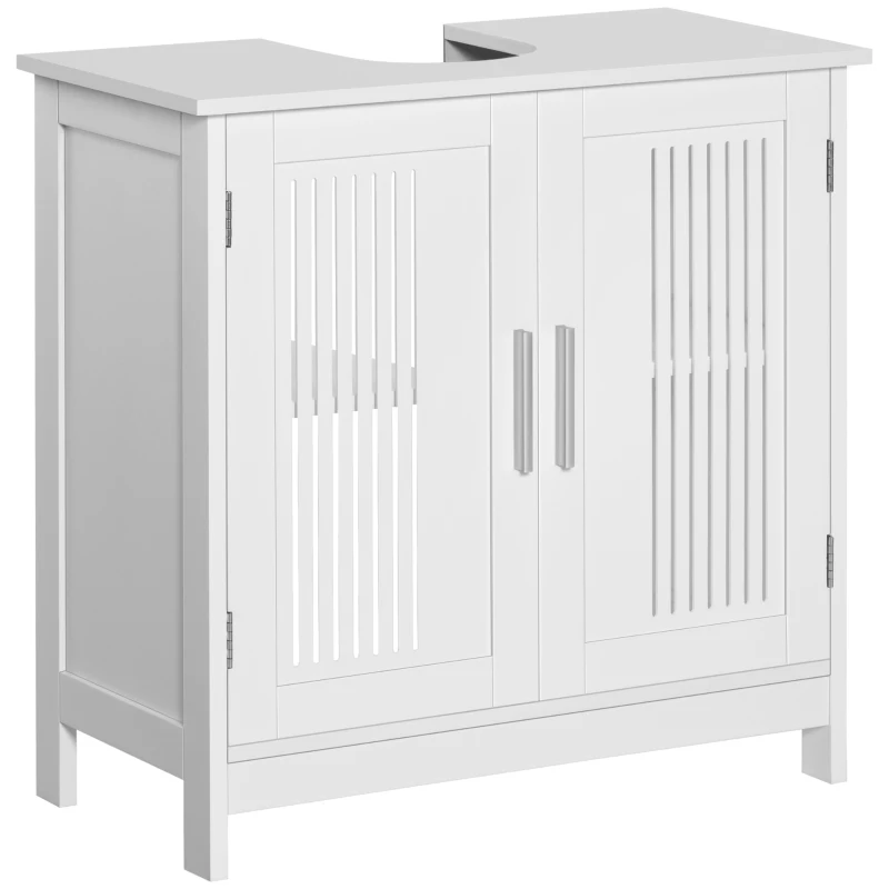 kleankin Modern 24" Bathroom Sink Cabinet, Pedestal Sink Storage Cabinet with Double Slat Doors and Shelf, White
