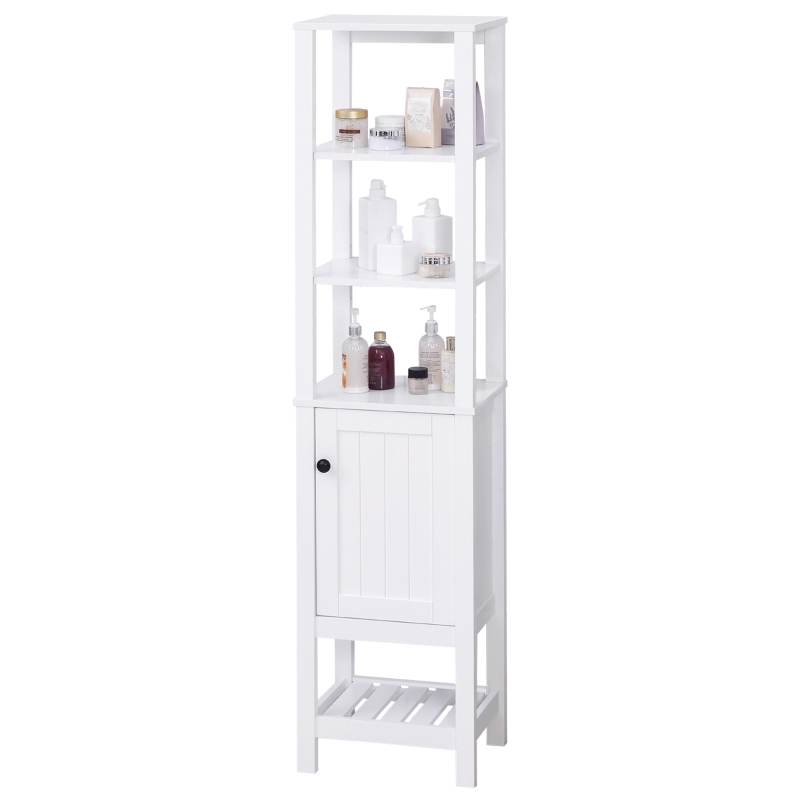 HOMCOM Freestanding Wood Bathroom Storage Tall Cabinet Organizer Tower with Shelves & Compact Design, White