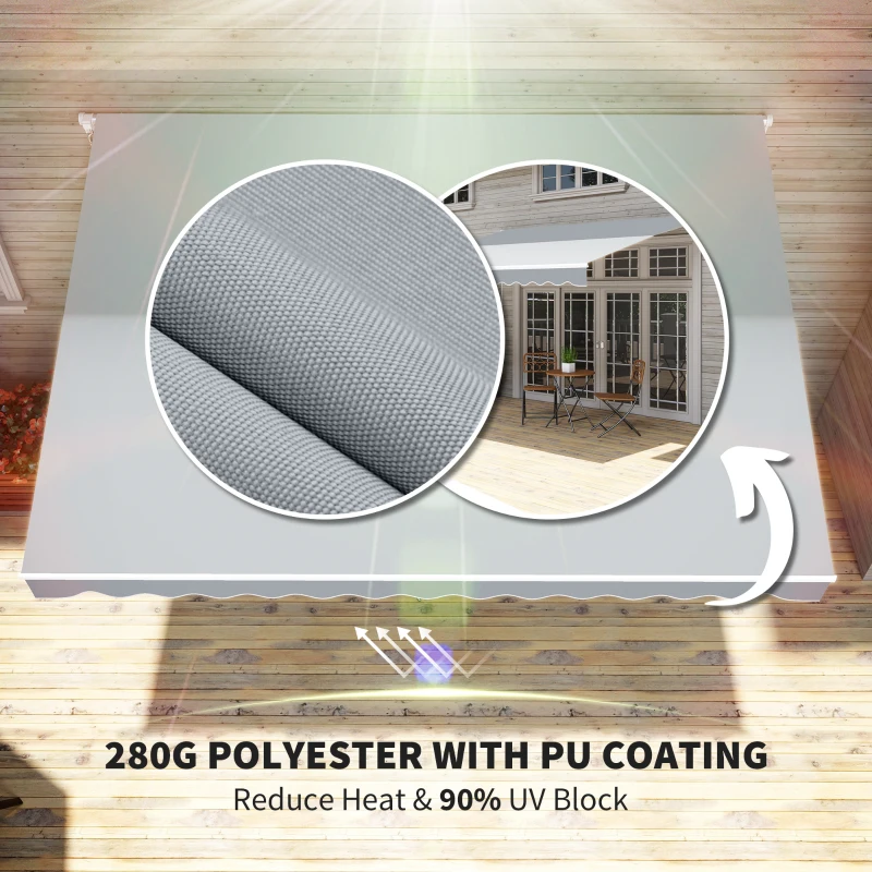 Outsunny 12' x 10' Retractable Awning Patio UV Resistant Fabric and Aluminum Frame for Deck, Balcony, Yard, Grey