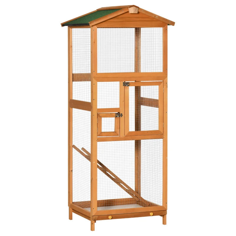 PawHut 65" Outdoor Wooden Birdcage Aviary with Pull Out Tray, Orange