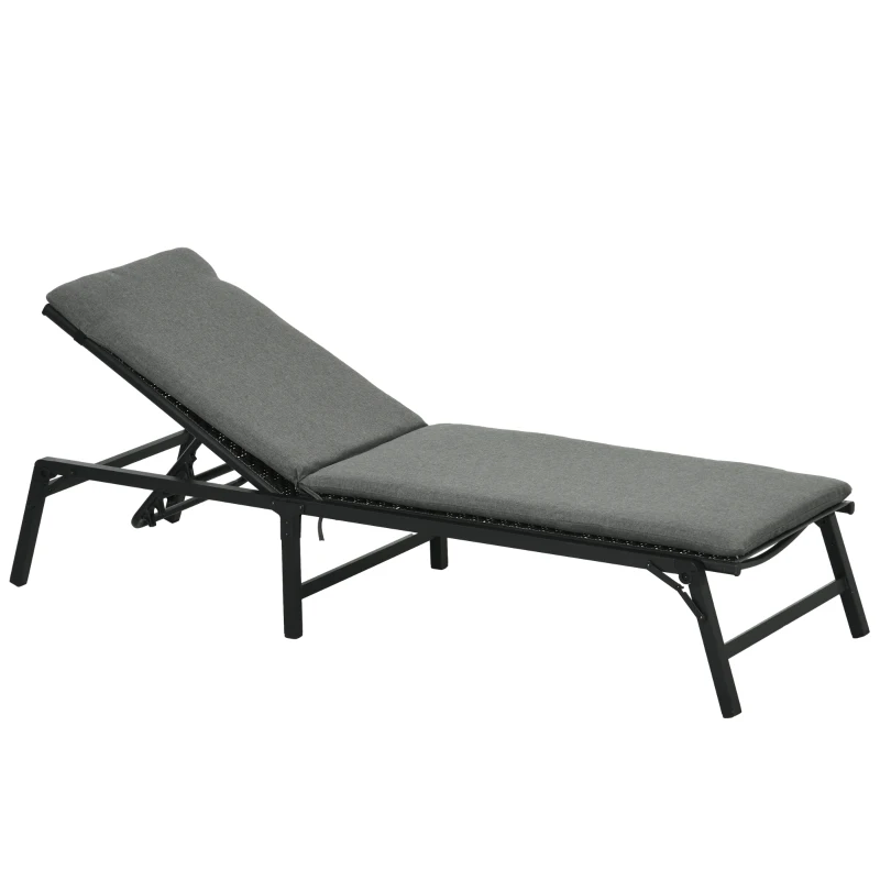 Outsunny Foldable Patio Lounger with Cushion, 5-Level Adjust Backrest Recliner Chair, Grey