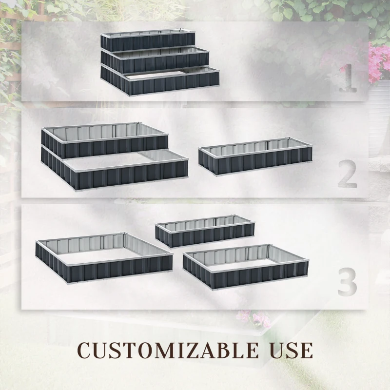 Outsunny 3 Tier Raised Garden Bed Outdoor Metal Patio Planter Box with Gloves,  4' x 4' x 2' for Backyard, Patio to Grow Vegetables, Herbs, and Flowers, Gray