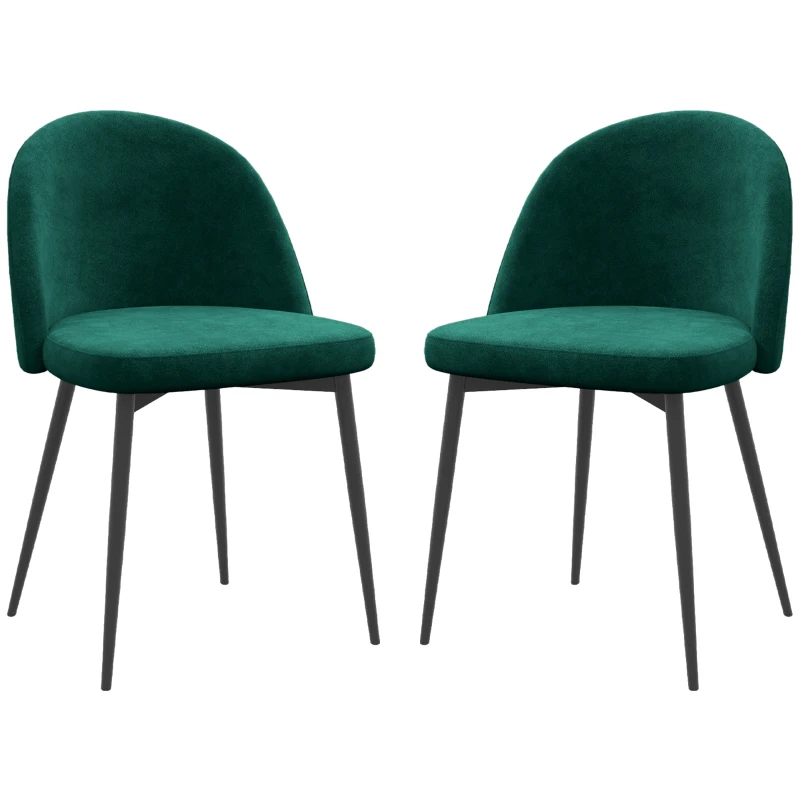 HOMCOM Set of 2 Mid-Back Dining Chair, Mid-Back Velvet-touch Upholstery Kitchen Chair for Living Room Dining Room, Green