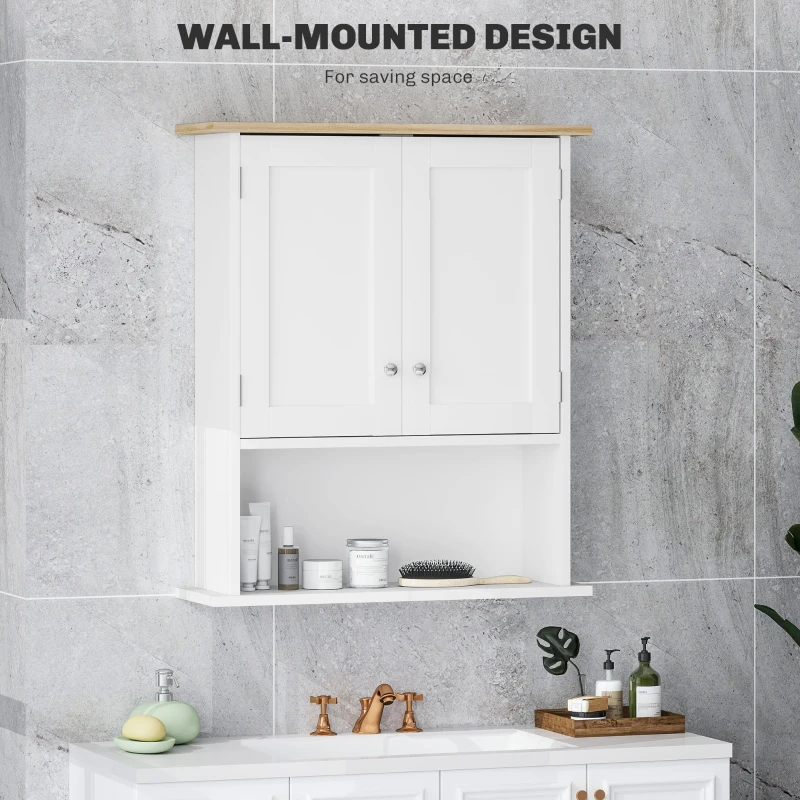 HOMCOM Wall Mounted Bathroom Cabinet, Modern Bathroom Wall Cabinet with 2 Doors and Adjustable Shelf, White