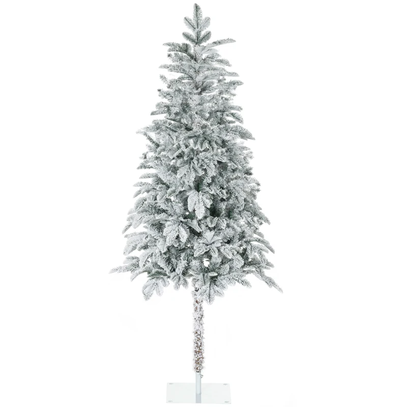 HOMCOM 6' Artificial Flocked Christmas Trees, with Snow Frosted Branches, Auto Open, Steel Base