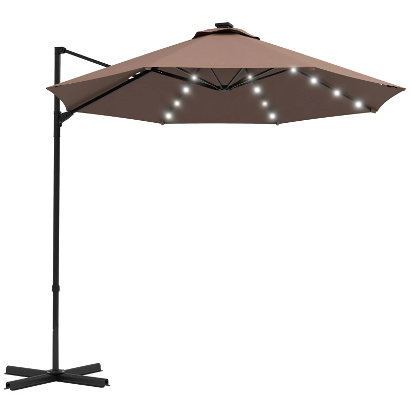 Outsunny 9.5'x8.5' Cantilever Umbrella with Solar Powered LED Lights, Rectangle Hanging Offset Umbrella with 360°Rotation