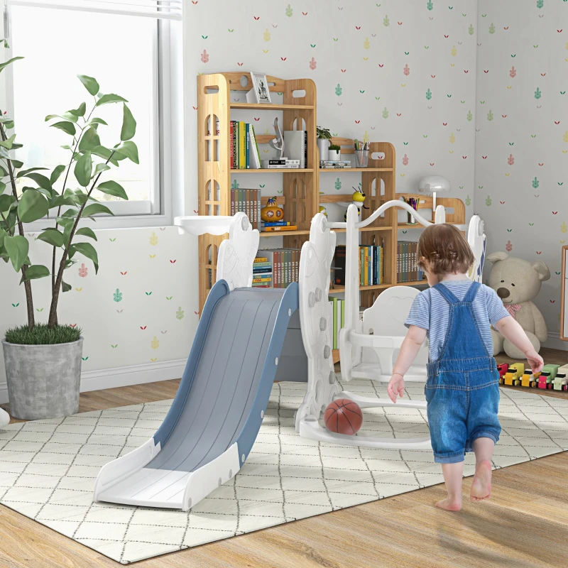 Qaba 3 in 1 Toddler Slides for Kids with Basketball Hoop, Baby Slide and Swing Set Indoor Playground, Space Theme