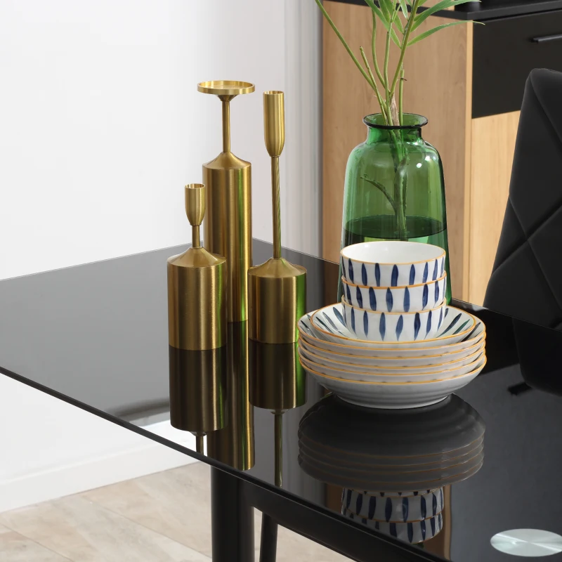 HOMCOM Dining Table and Chairs Set for 4, Modern 5 Pieces Kitchen Table Set with Glass Table, Padded Seat and Steel Frame