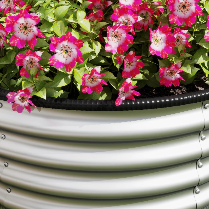 Outsunny Set of 2 Raised Garden Bed, Metal Planter Box with Safety Edging, Easy-to-assemble Stock Tank 3'x3'x1.4' Silver