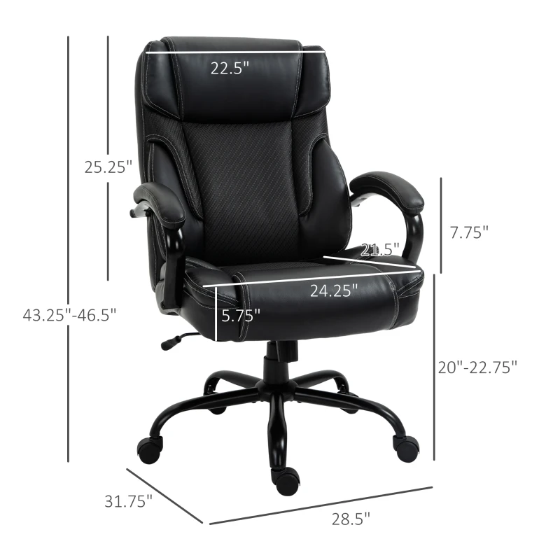 Vinsetto 484LBS Big and Tall Ergonomic Executive Office Chair with Wide Seat, High Back Adjustable Computer Task Chair Swivel PU Leather, Brown