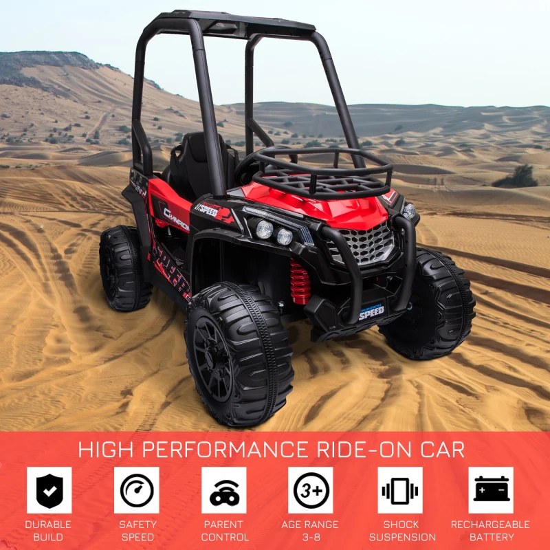 Aosom 12V Kids UTV with Music, Lights, MP3/USB, Suspension System, Remote Control, Red