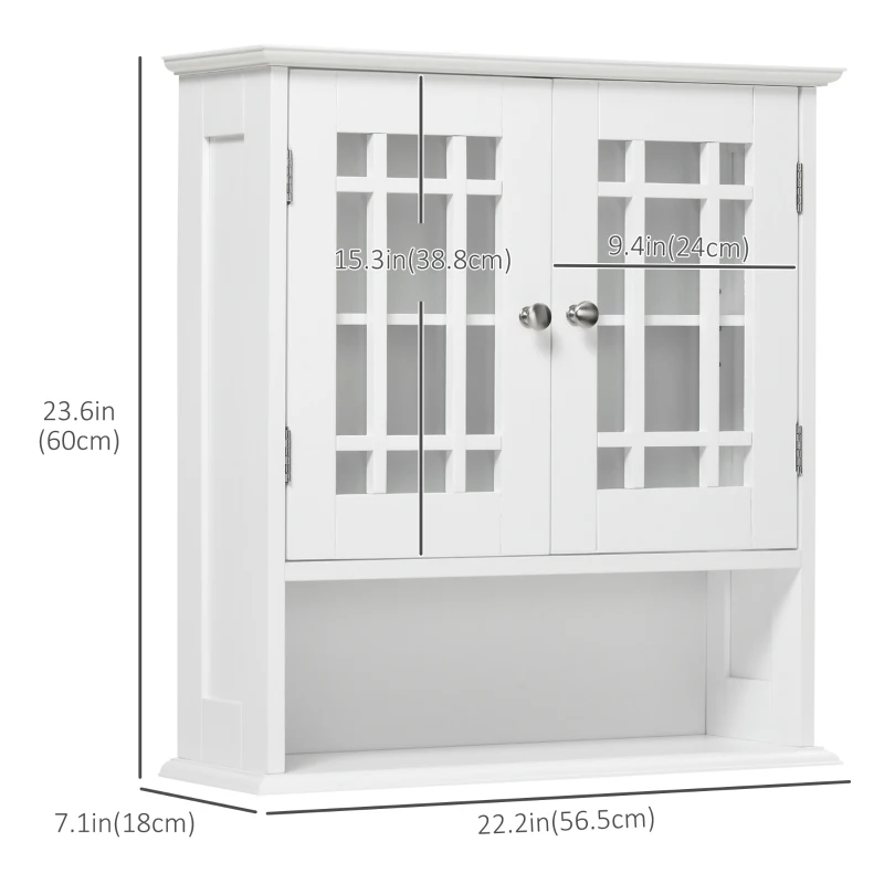 kleankin Modern Wall Mount Bathroom Cabinet, Storage Organizer with 2 Door Cabinet and Open Shelf, White