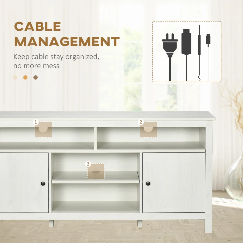 HOMCOM TV Stand for 65 Inch TVs, TV Cabinet with Wooden Shelves and Doors, Entertainment Center for Living Room, Bedroom, White