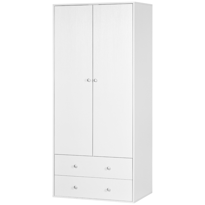 HOMCOM Modern Wardrobe Closet Armoire with 2 Drawers and Hanging Rod, Clothes Storage Organizer with Anti-tipping Design for Bedroom, White