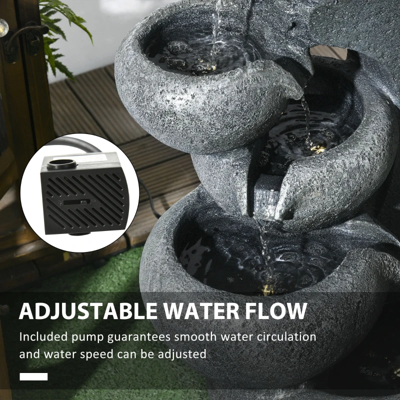 Outsunny 5-Tiered Cascading Bowls Outdoor Water Fountain with LED Lights, Adjustable Flow, 22-inch Resin Waterfall Fountain
