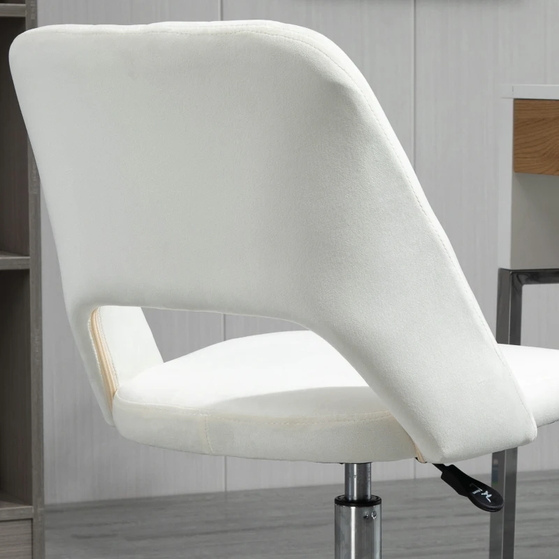 Vinsetto Mid Back Office Chair Velvet Fabric Swivel Scallop Shape Computer Desk Chair, Cream White