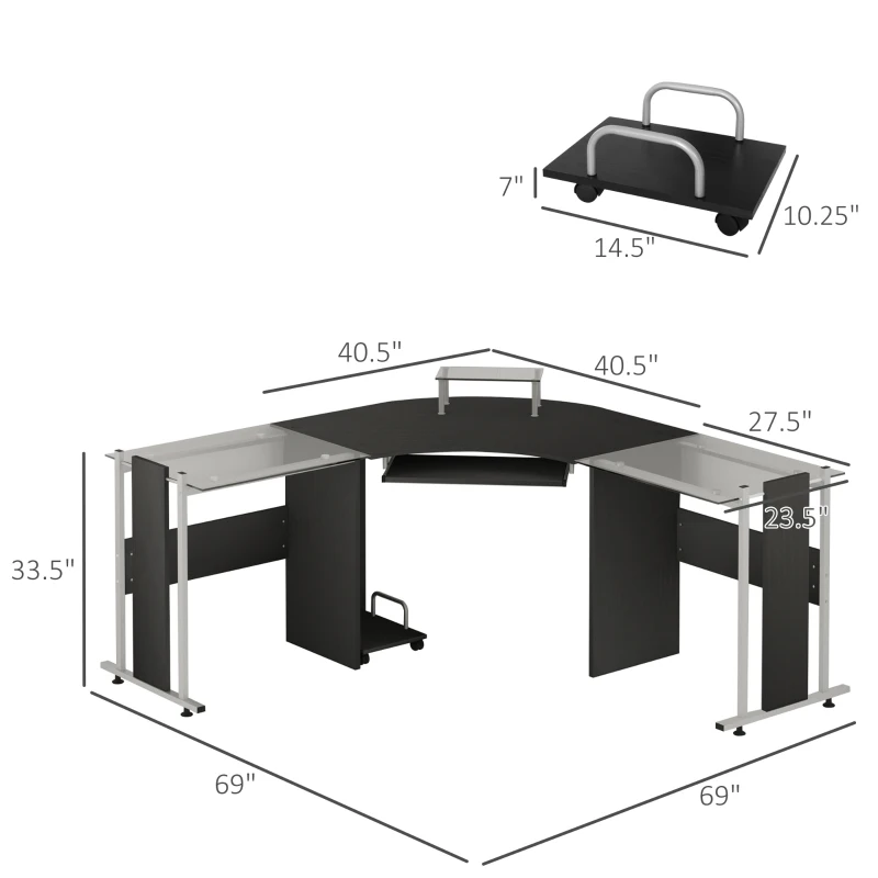 HOMCOM 69" L-Shaped Corner Computer Desk Laptop Workstation PC Table Home Office W/ Sliding Keyboard CPU Stand Black