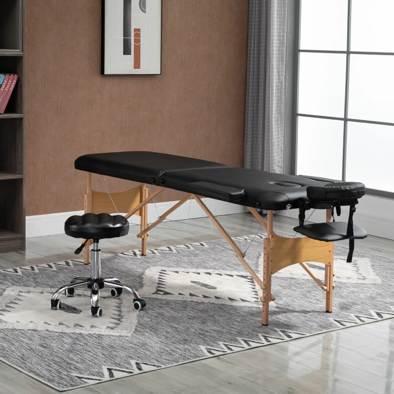 HOMCOM 83 Inch Portable Folding Massage Table, Height Adjustable Professional Salon Spa Facial Couch Bed with Free Carrying Case, Headrest, Armrests, Black