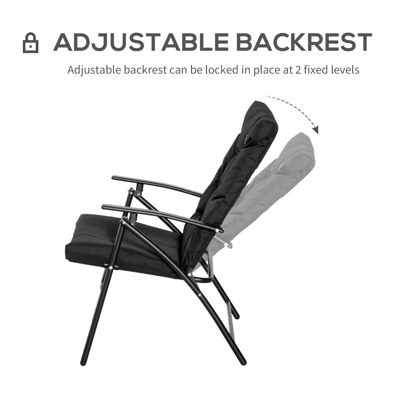 Outsunny Foldable Lounge Chair, Fabric Upholstered Recliner, Outdoor Lounger with Armrest, Metal Frame for Backyard, Black