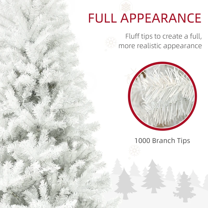 HOMCOM 6ft Unlit Artificial White Christmas Tree, Holiday Décor with 1000 Branch Tips, Auto Open and Steel Base