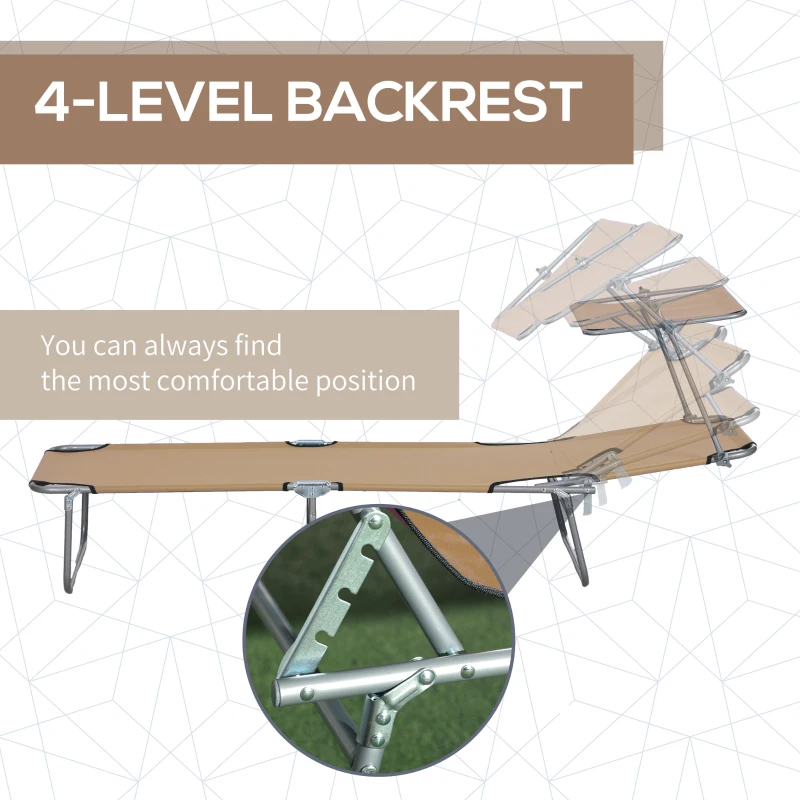 Outsunny Outdoor Pool Chaise Lounge Chair, Folding Tanning Chair with Sun Shade, Tan